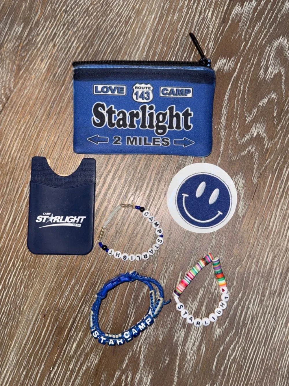 Camp Starlight bracelets, stickers,  phone case bag